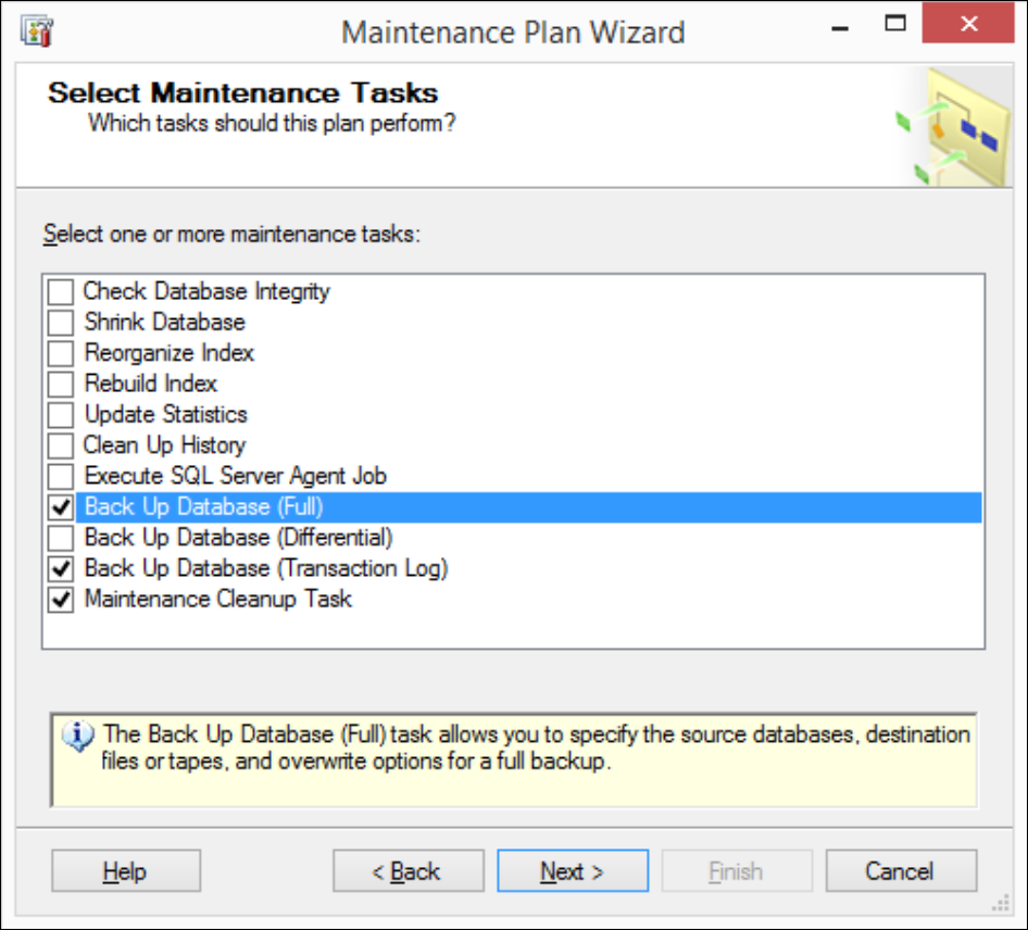 Maintenance Tasks Maintenance Tasks showing Cleanup Task option